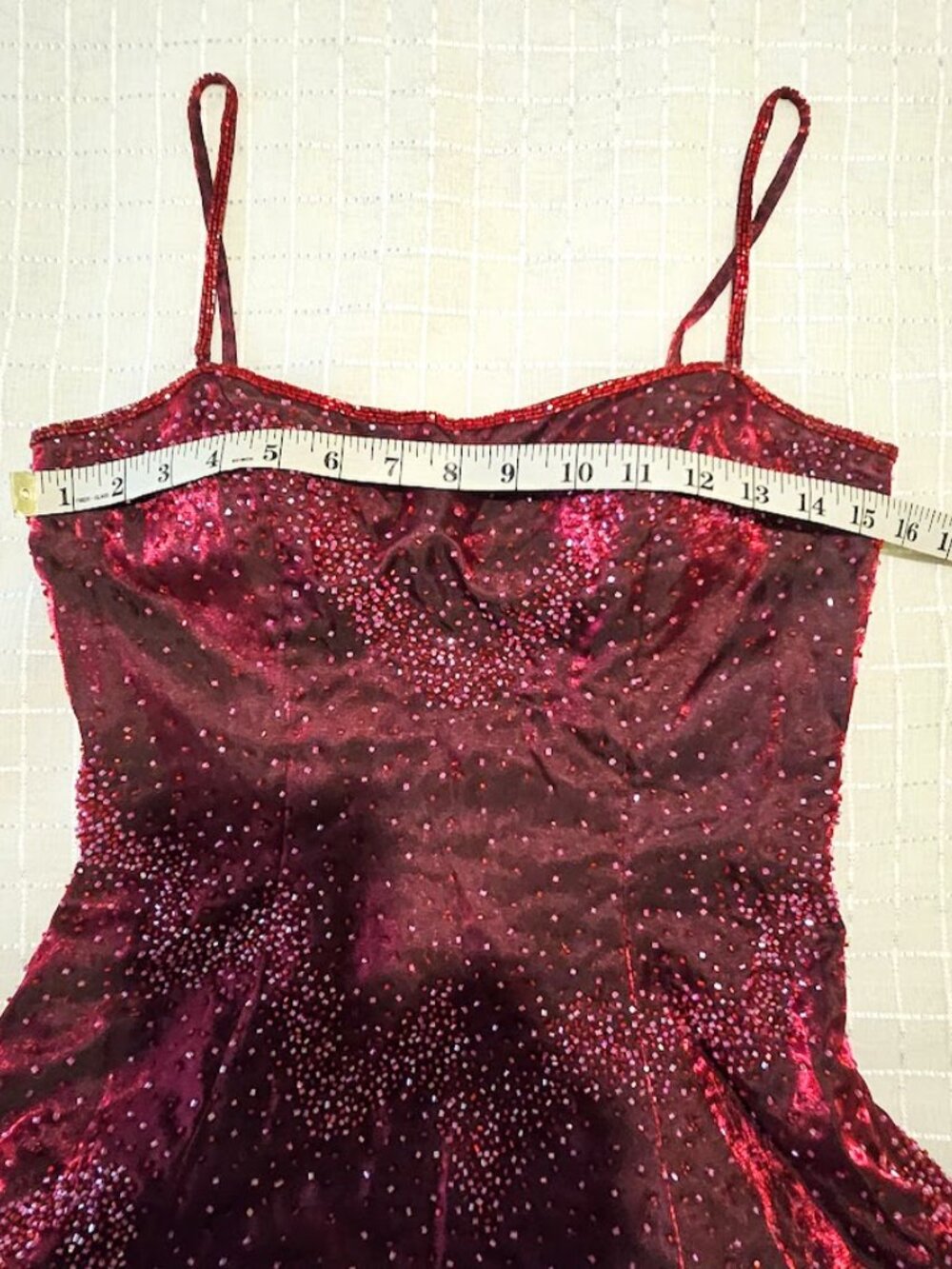 Vintage Sue Wong Nocturne Burgundy Iridescent Taffeta Beaded Gown, Size 4 - Picture 8 of 15